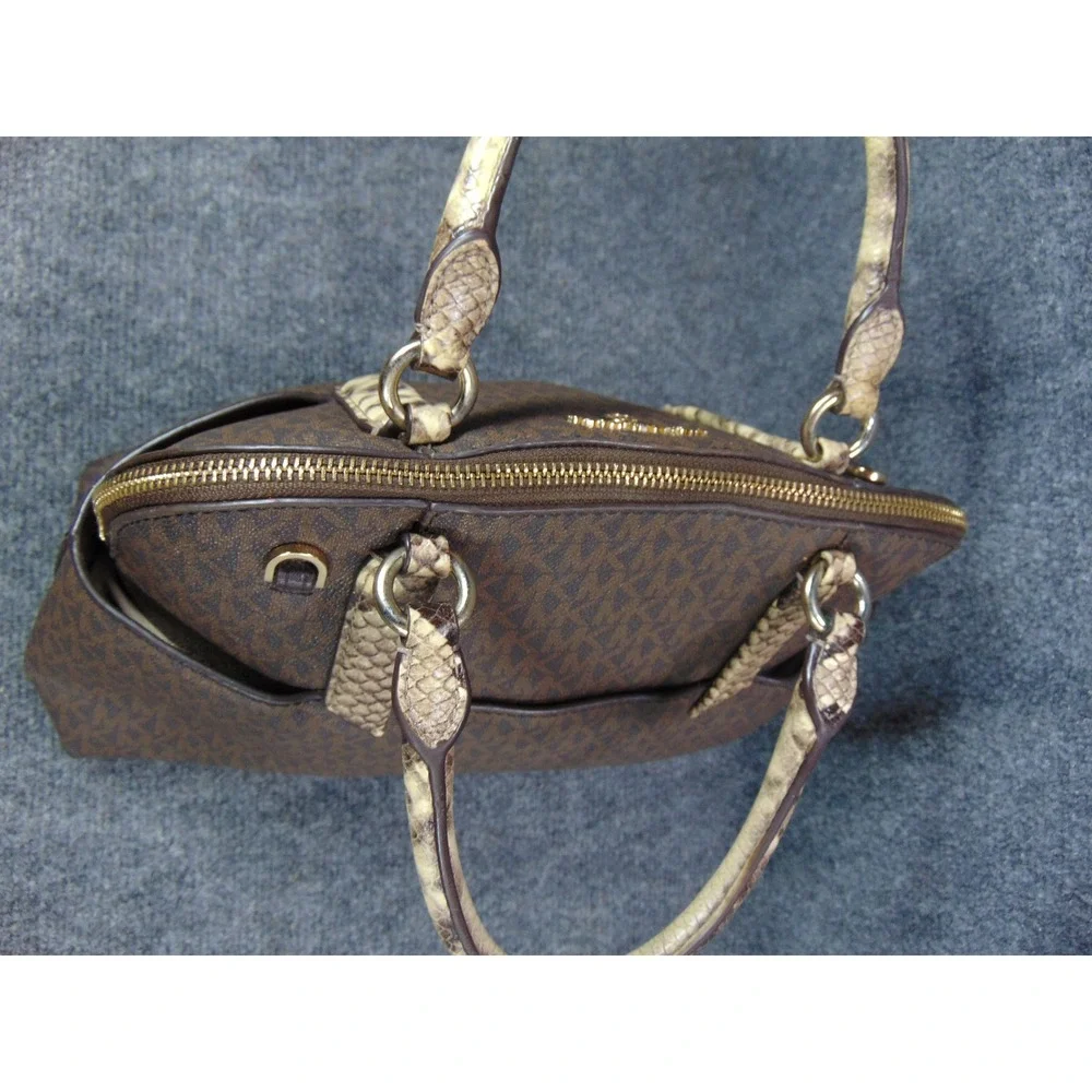 Michael‎ Kors Sheila Satchel Brown Monogram Snakeskin Trim 30F0GHUS3B Large